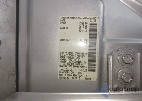 2012 Nissan Altima 2.5 S from USA, damaged, VIN 1N4AL2AP7CC236415